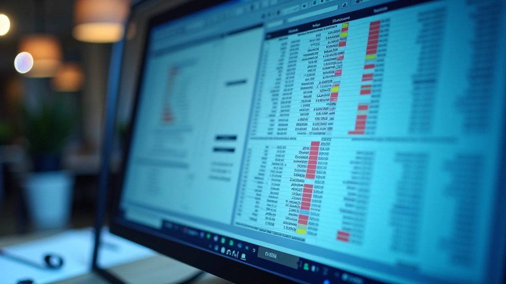 Close-up of spreadsheet with numerical data and balance calculations highlighted on computer screen